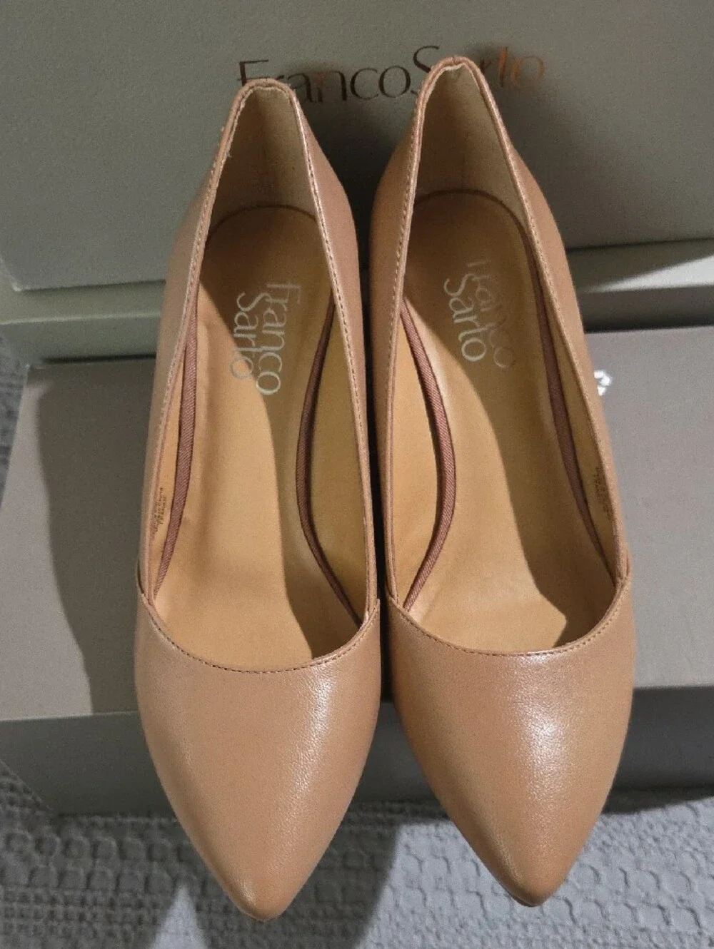 Franco Sarto Frankie, Cool Taupe Pointed Toe Wedge Pumps Size 6